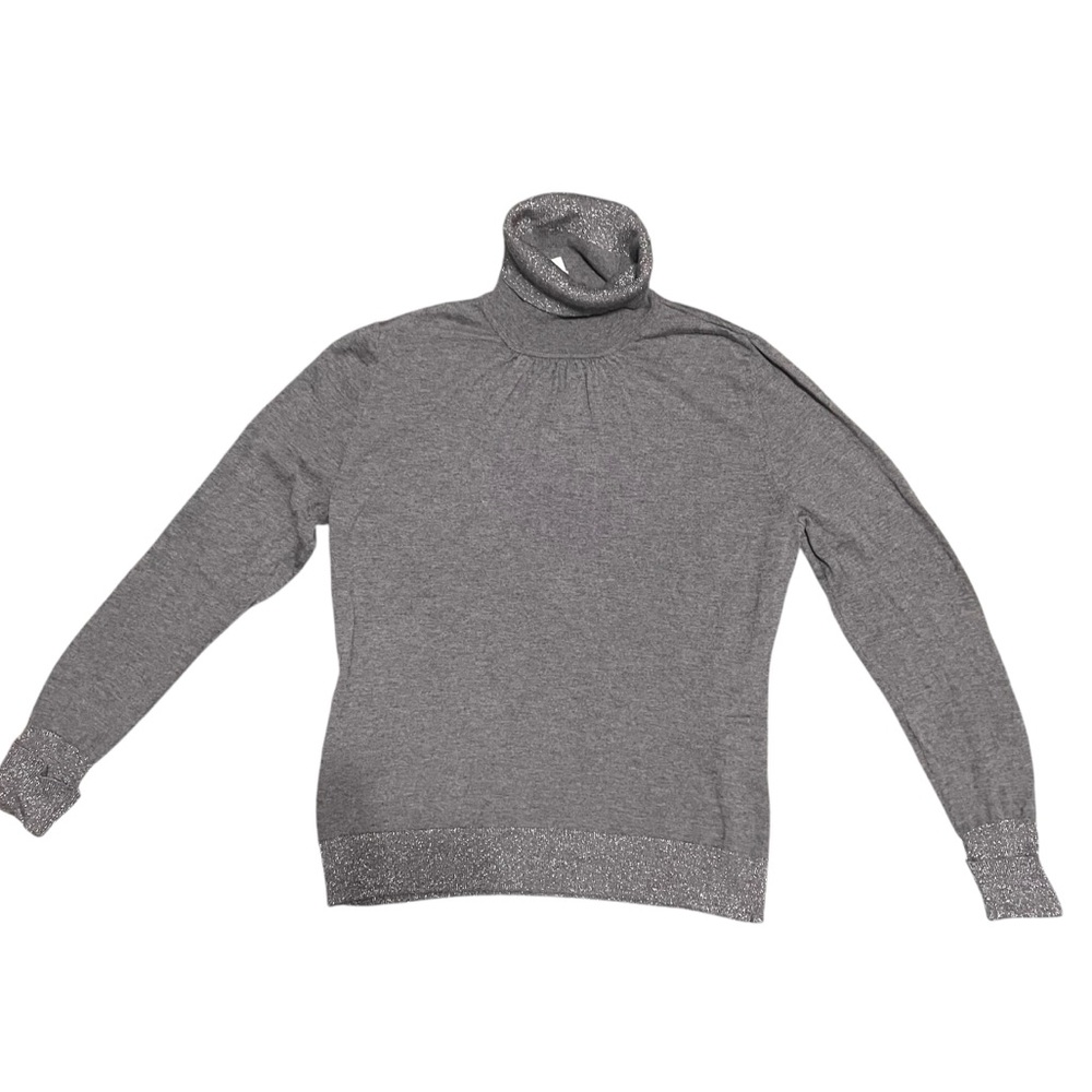 BASLER Grey Virgin Wool Silk Turtleneck Lightweight Sweater Silver thread Size M